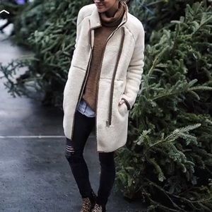Faux Sherpa Coat with Caramel Trim
